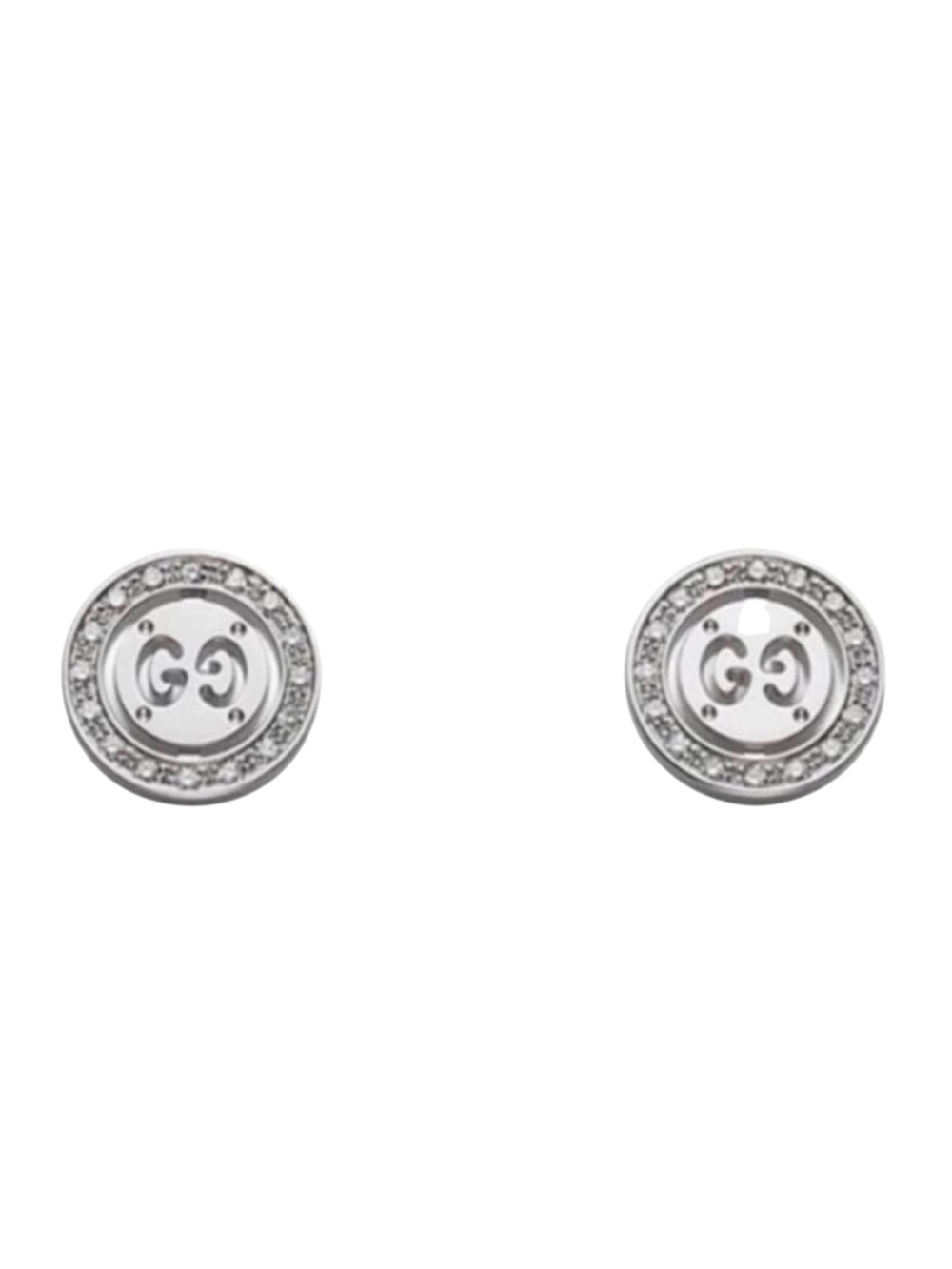 New Gucci Interlocking G Round Silver Crystal Women Earrings 8.8mm Studs Box Tag